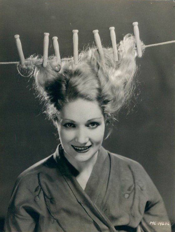 hair pinned to washing line