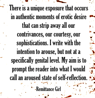 Remittance Girl author quote erotic fiction Emmanuelle de Maupassant intent self-reflection