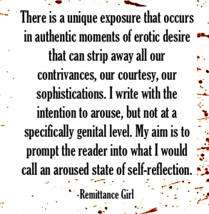 Remittance Girl author quote erotic fiction Emmanuelle de Maupassant intent self-reflection